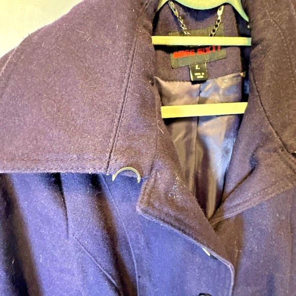 Vintage Miss Sixty M60 Purple Wool Blend Belted Lined Coat Size Large - Picture 6 of 16